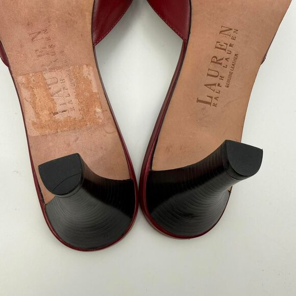 Lauren Ralph Lauren Red Leather Pointed Toe Kitten Heel Mules Size 10B - Picture 7 of 8